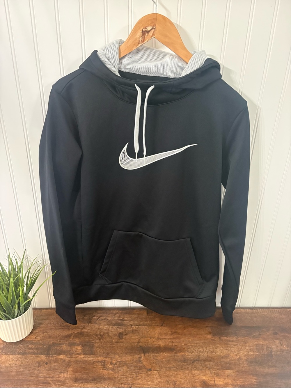 Nike Black Hoodie with White Swoosh and Hood Lining
